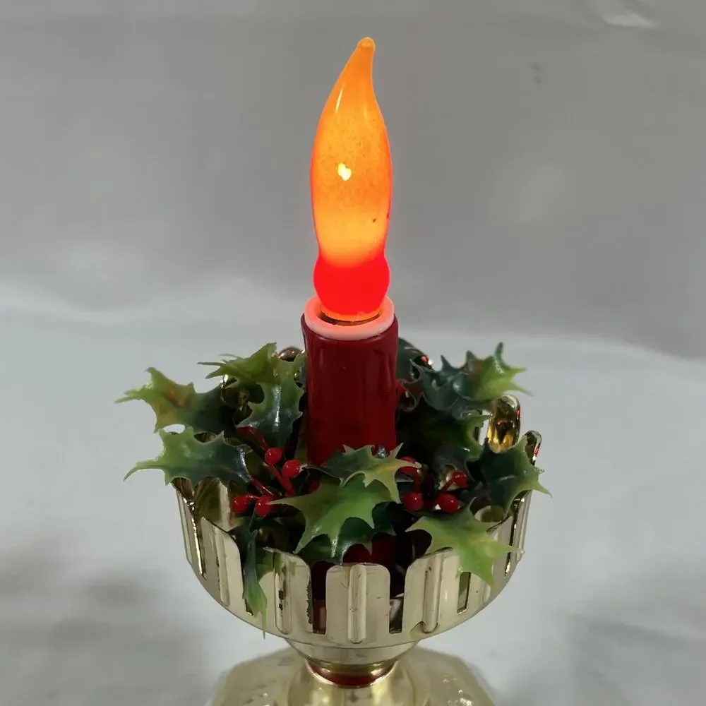 Vintage Blow Mold Plastic Light Up Candle Christmas Holly Lamp Electric Window